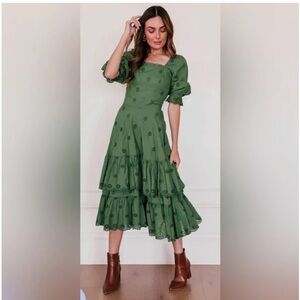 Jessakae Green Eyelet Woodland Dress tiered ruffles women’s XL cottagecore